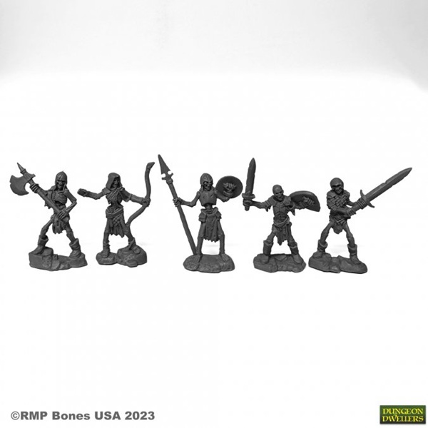 Reaper Bones USA Dungeon Dwellers: Skeleton Guardians (5) - Plastic Miniatures
