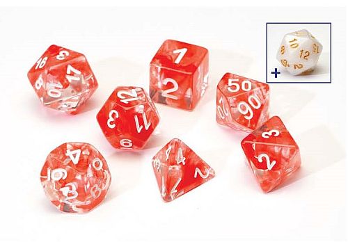 Dice - Terningesæt - 7+1 terninger - Sirius Dice - Red Cloud Transparent with White