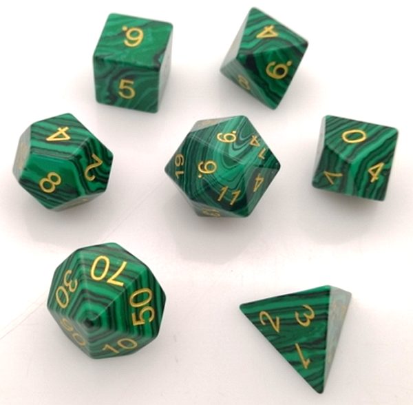 Dice - Terningesæt -  7 Terninger - Dicez0r Precious Stones: Malachite with Gold