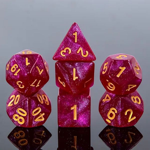 Dice - Terningesæt -  7 Terninger - Dicez0r: Aurora - Purple Red with Gold