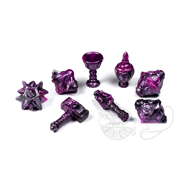 Billede af PolyHero Dice - Terninges&#195;&#166;t - 8 terninger - Cleric Set: Vile Violet (Pink/Purple with White)