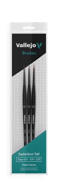 Vallejo - Brush Definition Set - Synthetic Hair - Size: 4/0, 3/0, 2/0